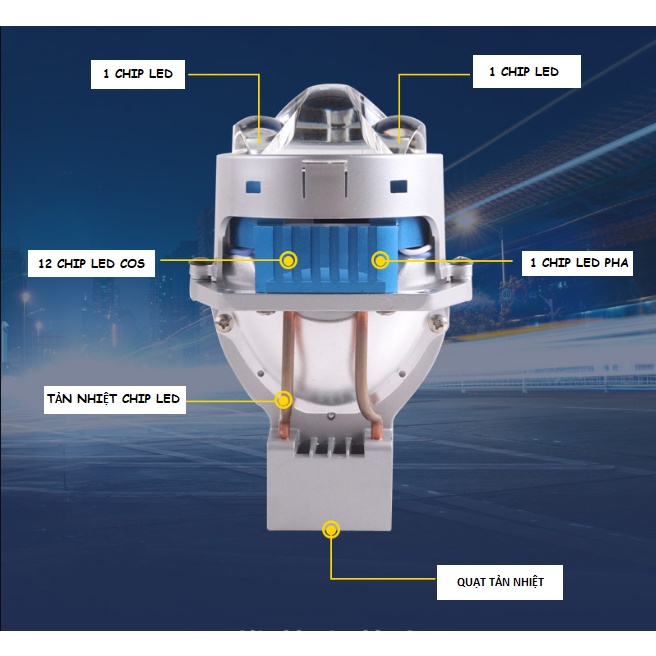 Đèn pha bi cầu led TIGER MATRIX PRO trợ pha laser 75w