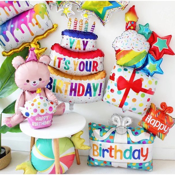 Bóng gấu + bánh cupcake happy birthday 3D trang trí sinh nhật, đồ chơi, quà tặng cho bé