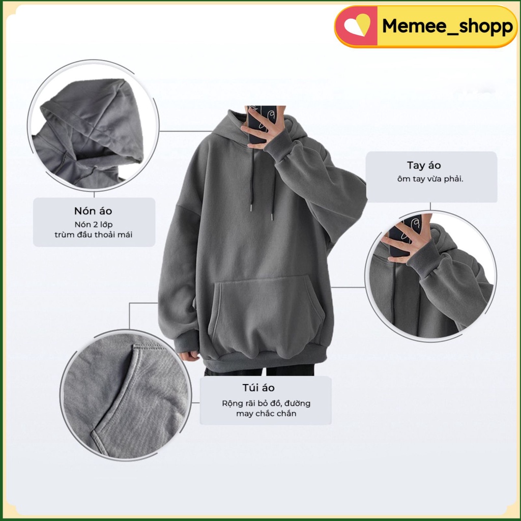 Áo Hoodie Trơn Nam Nữ Chất Nỉ Bông Form Rộng Loại 1 Dày Dặn