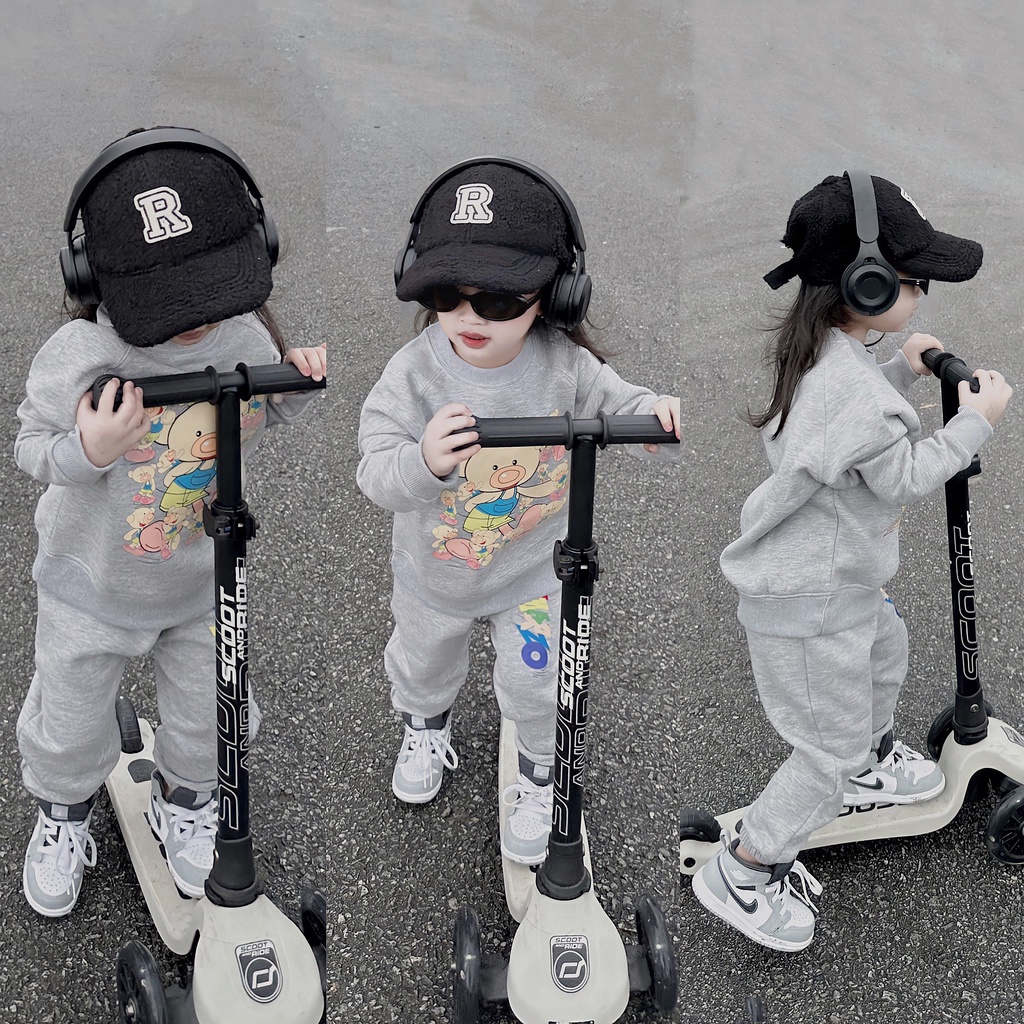 Bộ quần áo nỉ 13demarzo gấu vàng cho bé , set sweater trẻ em unisex , Kid_genZ