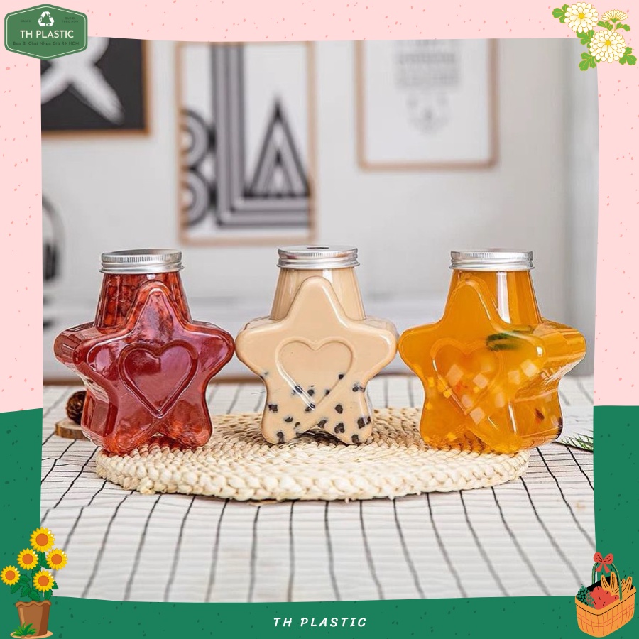 (Thanh Lý Hàng Móp) Chai nhựa PET 350ml ngôi sao nắp nhôm kín trong suốt đựng trà sữa nước ép đồ uống đựng thực phẩm