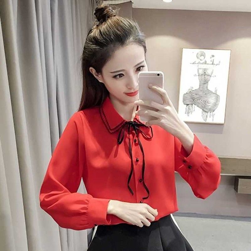 Áo Sơ Mi Chiffon Dáng Ôm Phong Cách Preppy Dễ Phối Đồ Cho Nữ