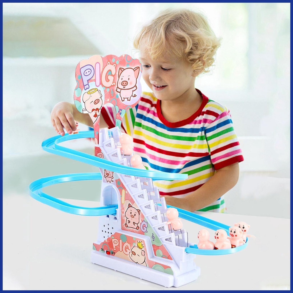 Đồ Chơi Đường Ray Chạy Bằng Pin Hình Heo Nhỏ Có Đèn LED Và Nhạc Vui Nhộn