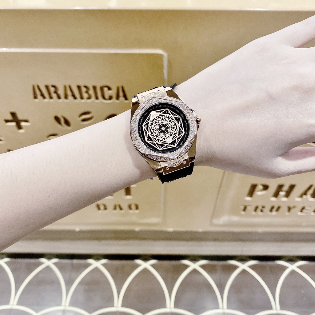 Đồng Hồ Nữ Hanboro HBR 674 Nạm Đá - Dây Cao Su , Máy Quartz - Pin , Size 36mm