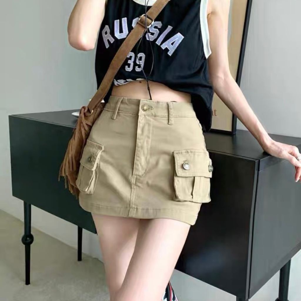 Chân Váy Ngắn Túi Hộp Chất Kaki Mềm Hot Trend