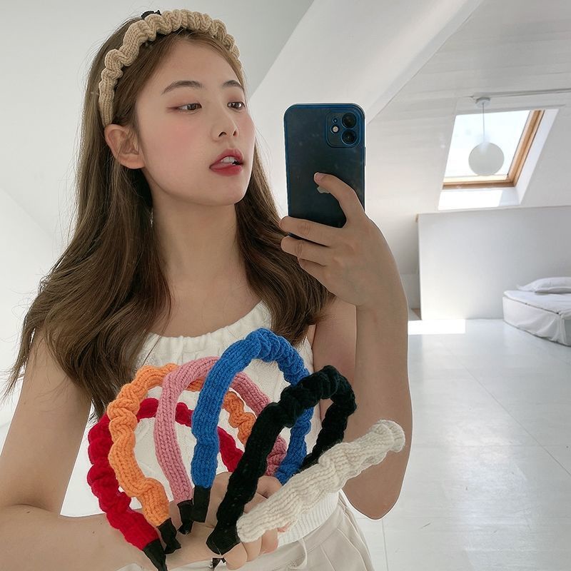 Băng Đô Len Dệt Kim Chống Trượt Xếp Ly Màu macaron Phong Cách Hàn Quốc Cho Nữ