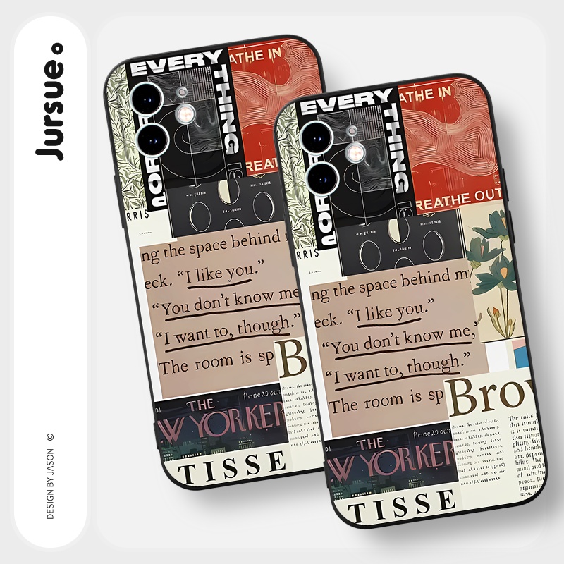 Ốp lưng JURSUE mềm dẻo hình ngầu độc lạ vintage đen Cho iPhone 14 13 12 11 Pro Max SE 2020 X XR XS 8 7 ip 6S 6 Plus Y2480