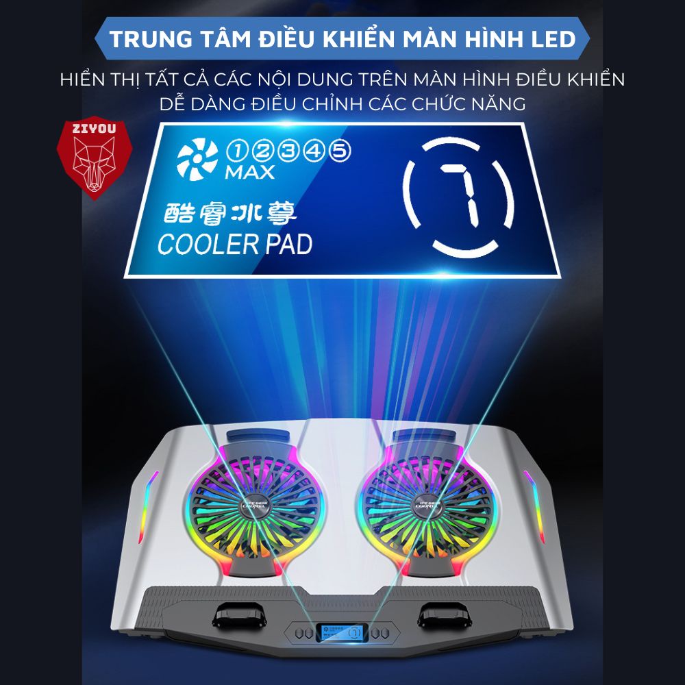 Đế Tản Nhiệt Cao Cấp Ziyou N9 Led RGB Hệ Thống Quạt TURBO Làm Mát Nhanh Vận Hành Êm Ái