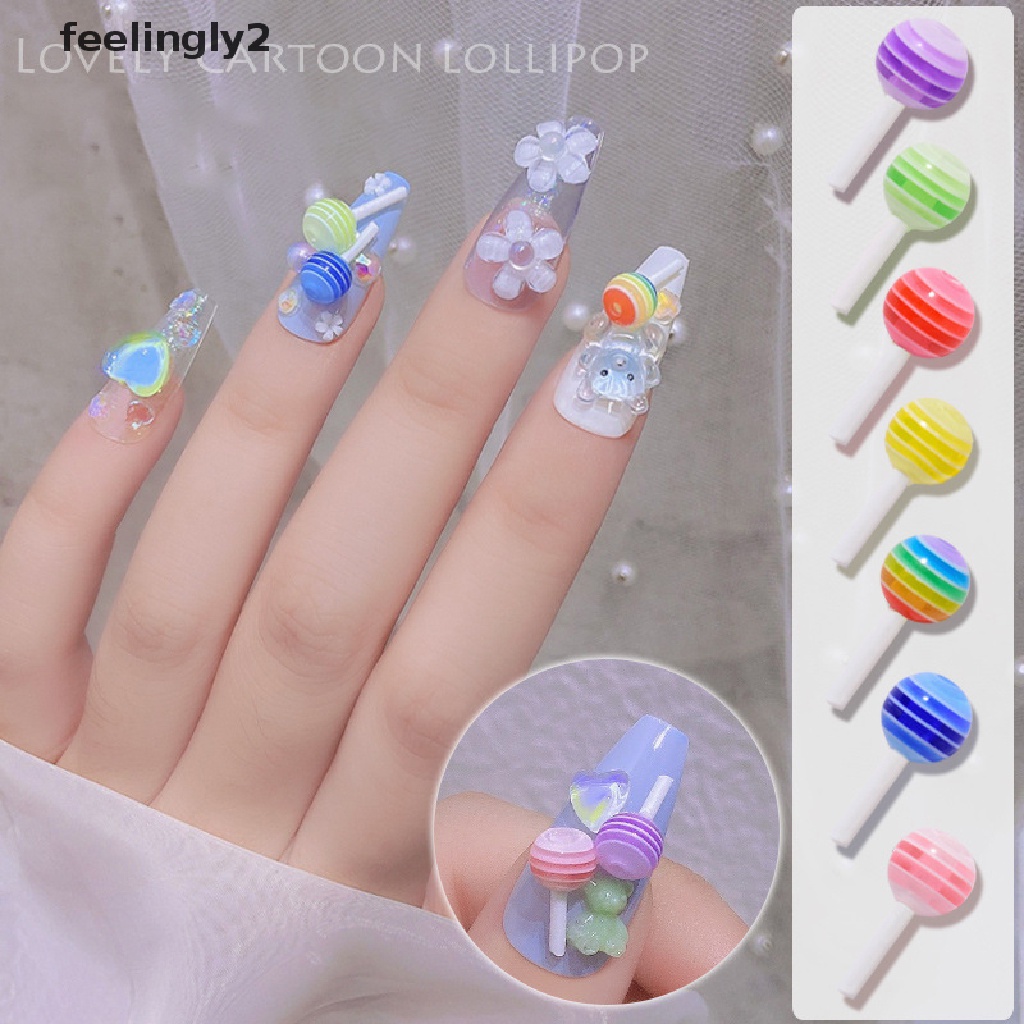 Set 5 Hạt Nhựa 3D Hình Kẹo Mút Dễ Thương Trang Trí Móng Nghệ Thuật