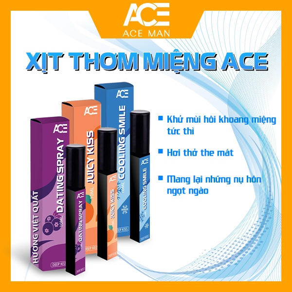 Xịt thơm miệng kissing spray ACEMAN nam nữ 10ml hương vị tự nhiên the mát