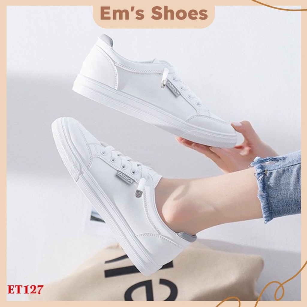 Giày bata sneaker nữ cổ thấp chất da lì cao cấp đế cao phong cách nữ tính ET127 - Em’s Shoes