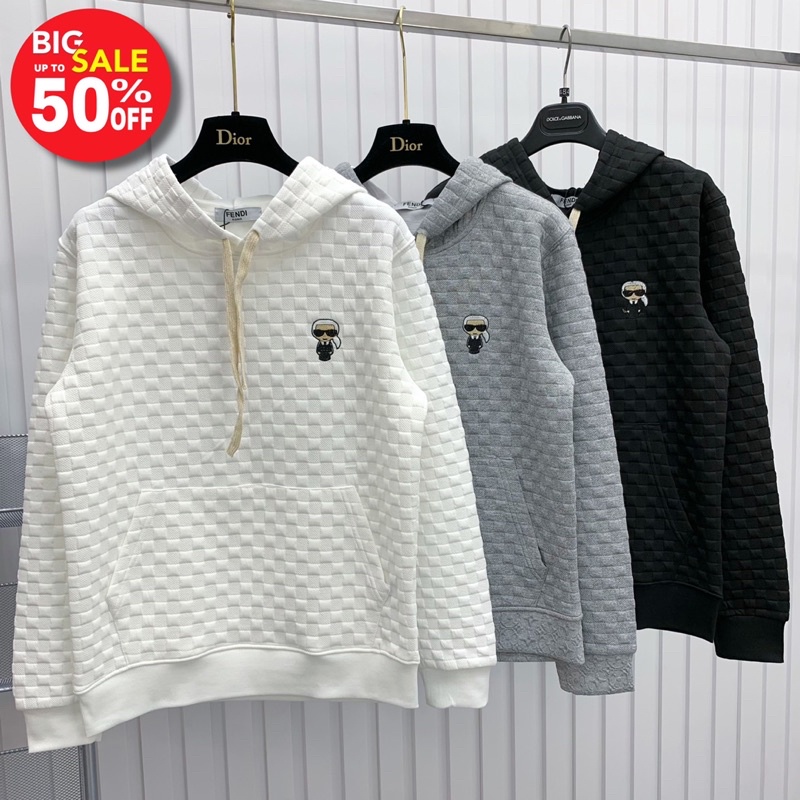 Áo nỉ hoodie vân nổi fendii,áo ni có mũ vân nổi ô vuông fendii