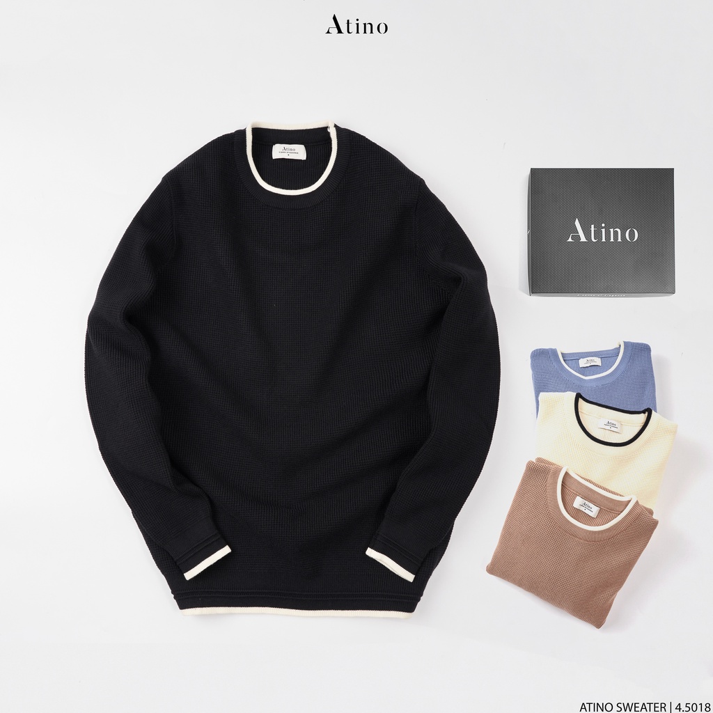 Áo Len Dài Tay Nam Viền ATINO Vải Len Hàn Quốc Cao Cấp Ấm Áp Form Regular Fit AL4.5018