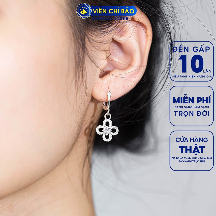 Khuyên tai bạc nữ hoa đính đá chất liệu bạc 925 thời trang phụ kiện trang sức Viễn Chí Bảo B400772