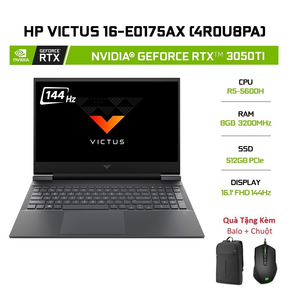 Laptop HP Victus 16-e0175AX 4R0U8PA R5-5600H|8GB|512GB|RTX™ 3050 Ti 4GB|161' |144Hz