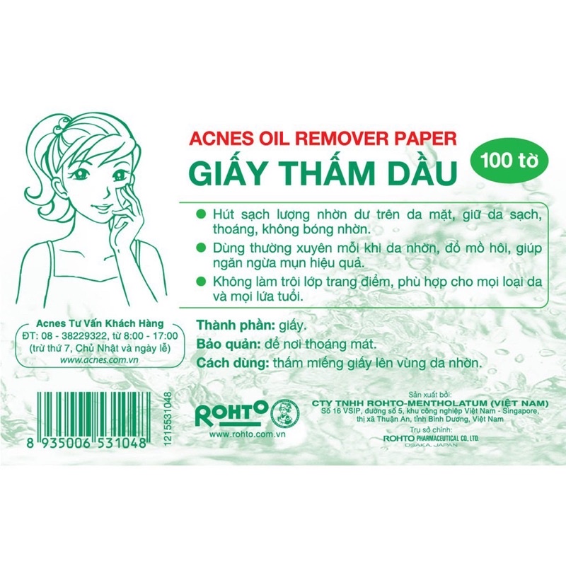 Giấy thấm dầu Acnes Oil Remover 100 tờ