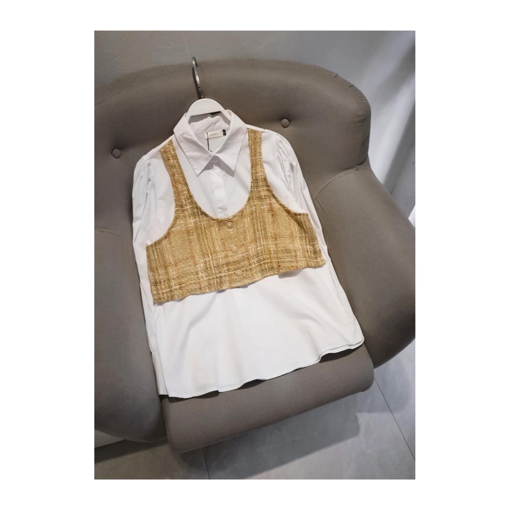 Áo sơ mi phối gile tweed