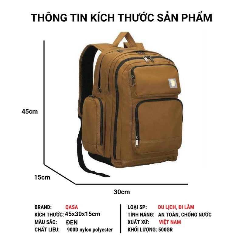 Balo nam QASA đi học đi làm du lịch thời trang size lớn nhiều ngăn chống nước có ngăn laptop phong cách thể thao