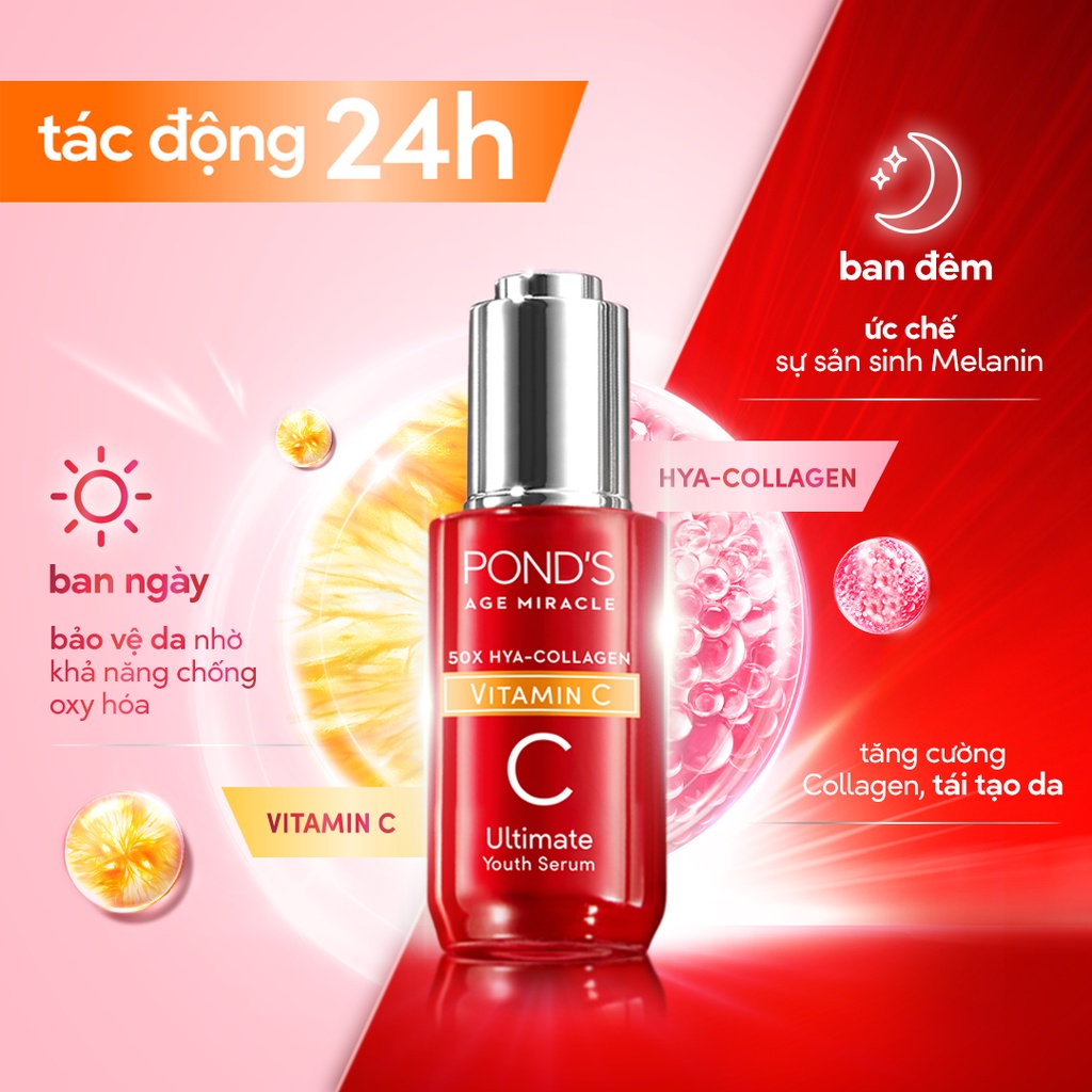 Serum tinh chất dưỡng sáng mờ đốm nâu POND'S Age Miracle Ultimate Youth với Vitamin C HA Collagen 30g