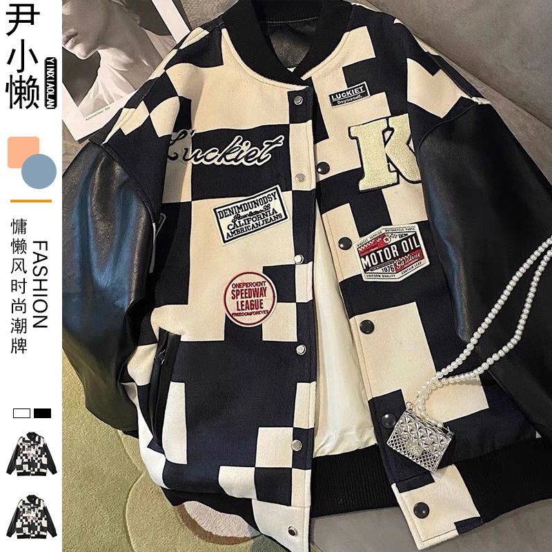 varsity jacket áo varsity jacket áo khoác varsity jacket varsity jacket nam varsity jacket 2hand áo varsity jacket nam varsity jacket bomber Áo Khoác Bóng Chày Họa Tiết Kẻ Ô Màu Sắc Phong Cách Đường Phố Mỹ Thời Trang Xuân Thu Cho Nam Và Nữ