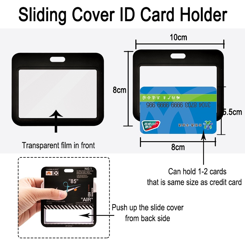 Black NK Lanyard+Horizontal ID Card Holder Neck Strap Badge Case Protector Keychain Sling For Student Office Workers