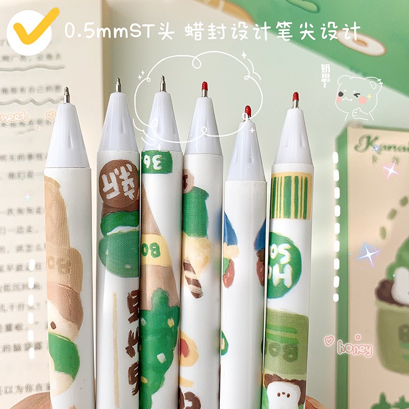 Bút bi bấm mực gel ngòi 0.5mm hình hoạt hình dễ thương mực đen vỏ hoạt hình đáng yêu- Ktbooks