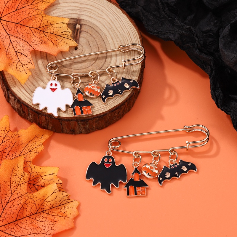 Huy Hiệu Cài Áo Hình Ma / Dơi / Bí Ngô Bằng Hợp Kim Phong Cách Punk Vui Nhộn Làm Quà Halloween