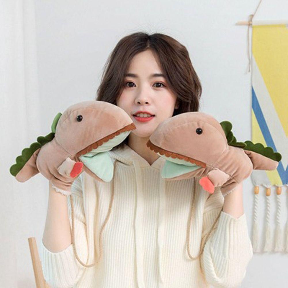 Đôi găng tay con rối MMULCK có dây đeo cổ thiết kế khủng long/ chuột hamster hoạt hình nhồi bông mềm mại đáng yêu cho bé
