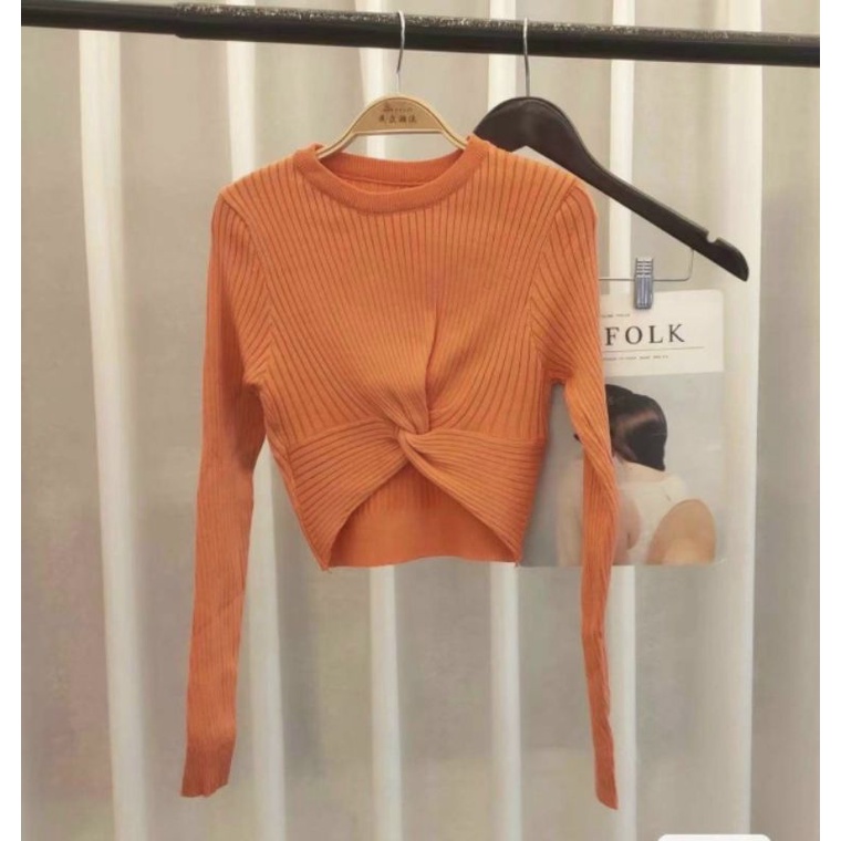 Áo thun croptop tay dài xoắn bụng siêu hot(A15