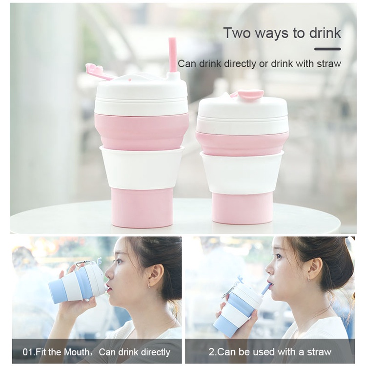 Cốc gấp gọn Platinum Silicon Black &amp; Pink 350, 480, 600ml BPA Free LG094