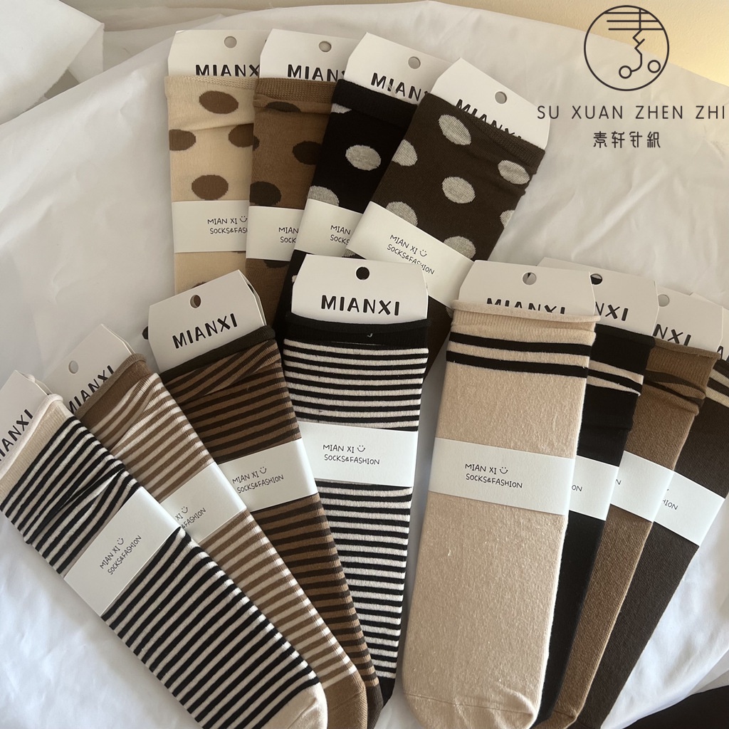 Vớ Cotton Họa Tiết Chấm Bi Phong Cách Retro D772