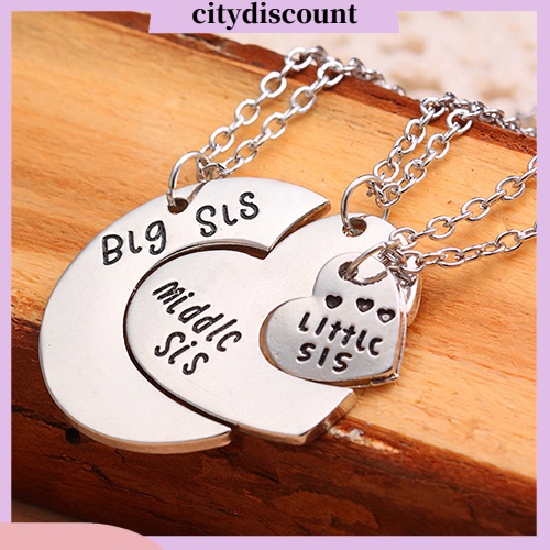 Bộ 3 Vòng cổ Tình Bạn Mặt Trái Tim Khắc Chữ Big Middle Little Sis Sisters