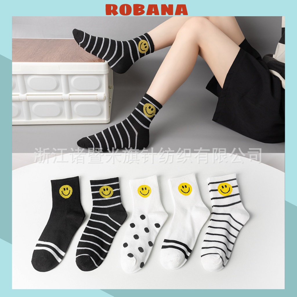 Vớ cổ cao nữ ROBANA họa tiết hình mặt cười đơn giản