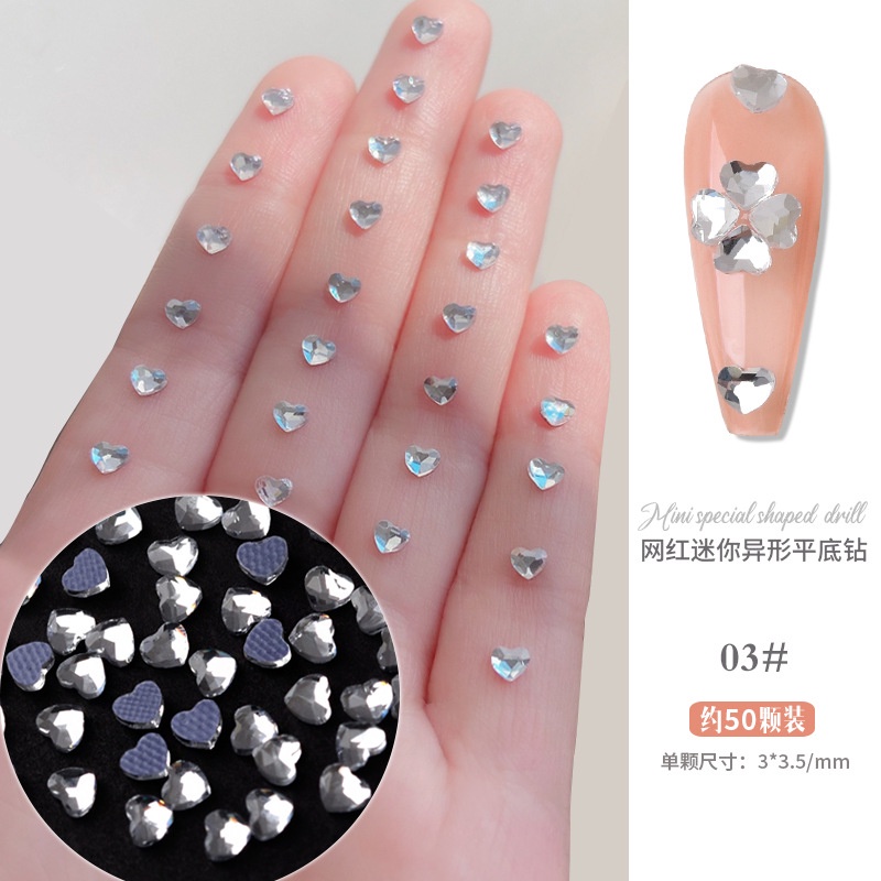 Set 50 Viên Kim Cương Trắng Đính Móng Tay Bằng Hợp Kim Bạc