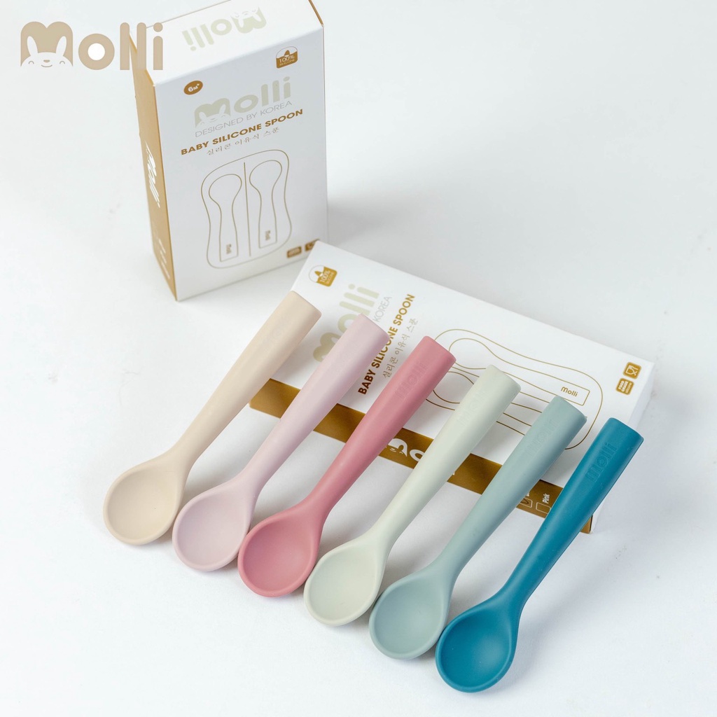 Có tách lẻ - Set 2 thìa ăn dặm 100% Silicone cao cấp chịu nhiệt tốt, không BPA, an toàn cho bé - Molli Việt Nam