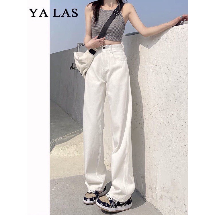 Quần jeans quần kaki ống suông nâu sữa cạp cao-mã Kaki Suông