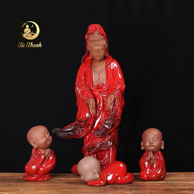 Bộ Phổ Độ Quán Âm gốm Tử Sa cao cấp - Tượng Quan Thế Âm Bồ Tát Phổ Độ - TỰ THANH