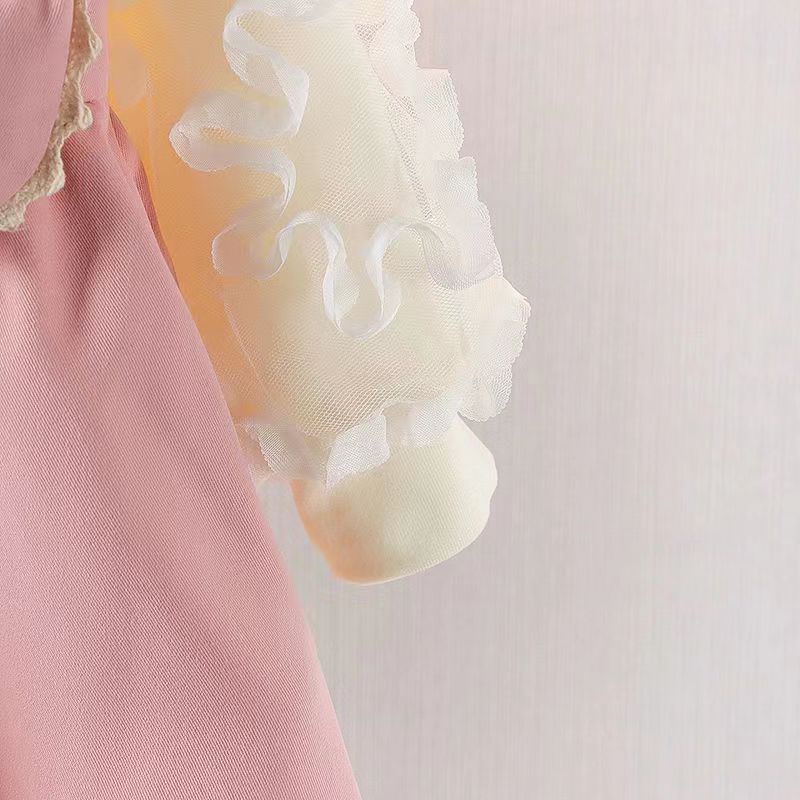 Paulababy Thời Trang Đầm Công Chúa Tay Dài Giả Hai Mảnh Đính Nơ Dễ Thương Cho Bé Gái