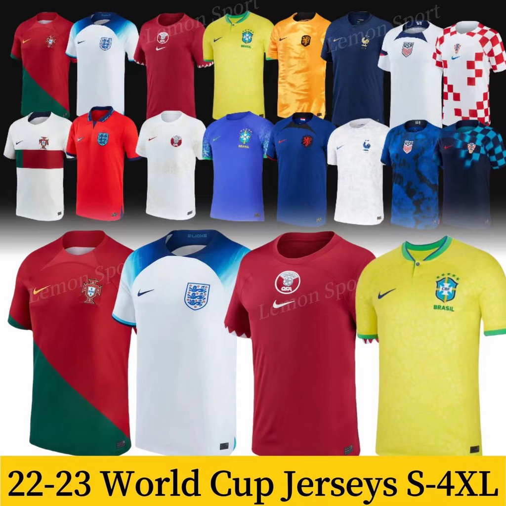 Bộ Quần Áo Bóng Đá Ngắn Tay Số 22-23 Đội Tuyển Bồ Đào Nha Brazil E-ngland Qatar Size S-4XL