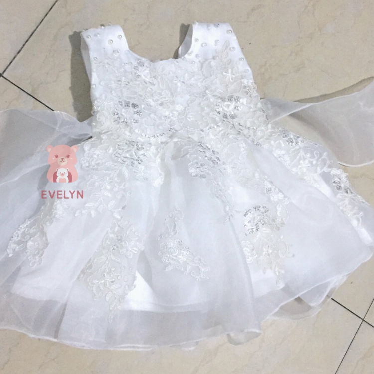 Đầm công chúa bé gái dự tiệc EVELYN tay sát nách vải voan đính ren sang trọng đủ size đại 6-45kg