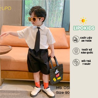 Bộ sơ mi cho bé trai kèm cà vạt cộc tay màu trắng phong cách Hàn Quốc Lipokids