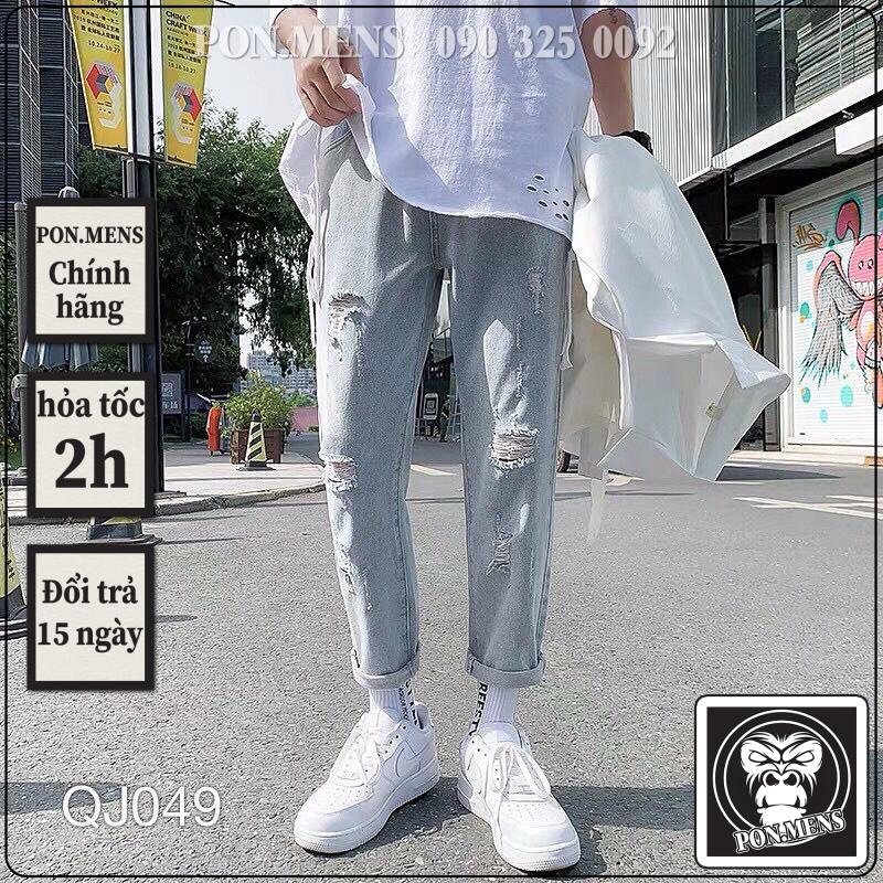 Quần Baggy jean nam ống rộng rách gối 2022 049 Pon.mens