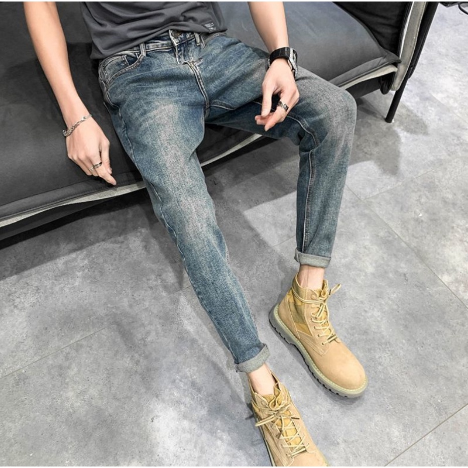 Quần Jean jogger Màu Xanh Dương Nhạt Dáng Ôm Phong Cách Cổ Điển Thời Trang Mới Cho Nam 2021