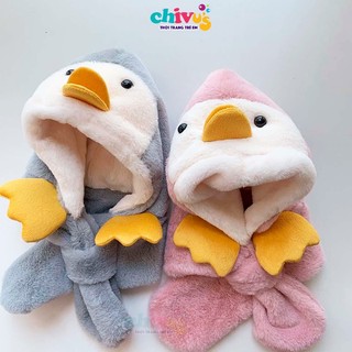 Mũ lông mỏ vịt kèm khăn quàng cổ cho bé CHIVU'sKID mũ lông cho bé họa tiết nghộ nghĩnh dễ thương