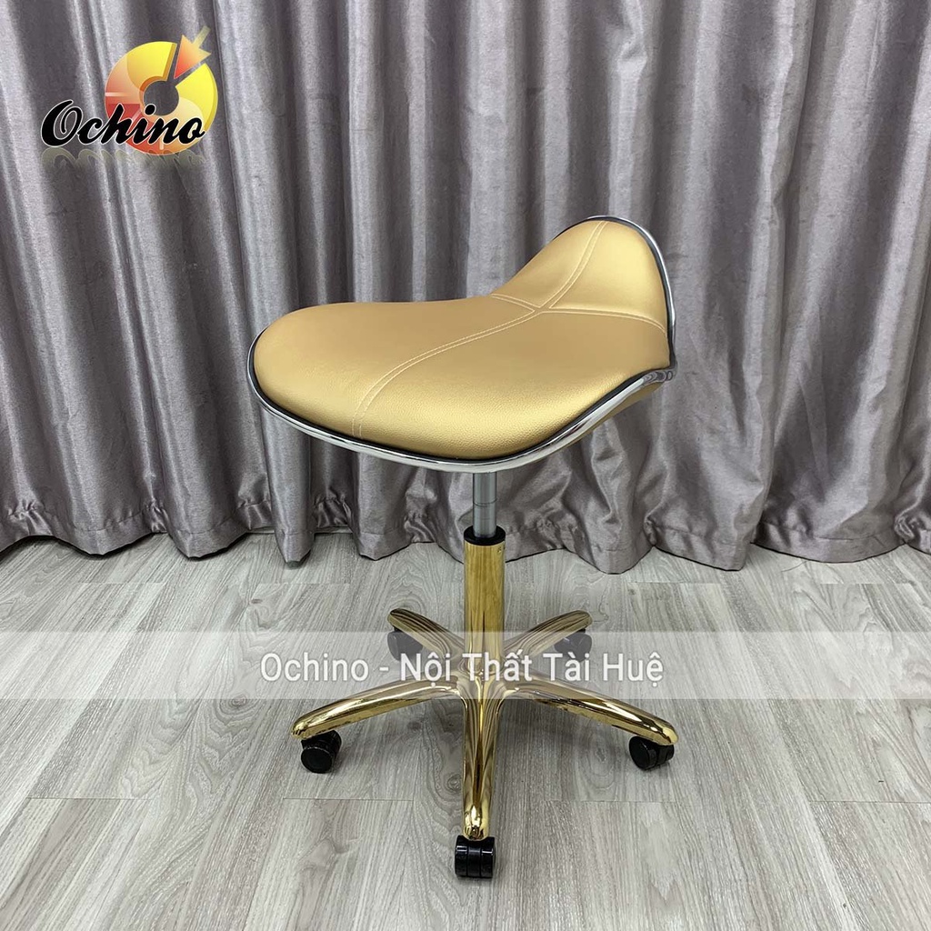 Ghế Makeup, Ghế Xoay Spa Phun Săm Mẫu Da Cá Không Tựa Bánh Xe Chân Vàng Sao Cao Cấp (Hàng có SẴn)