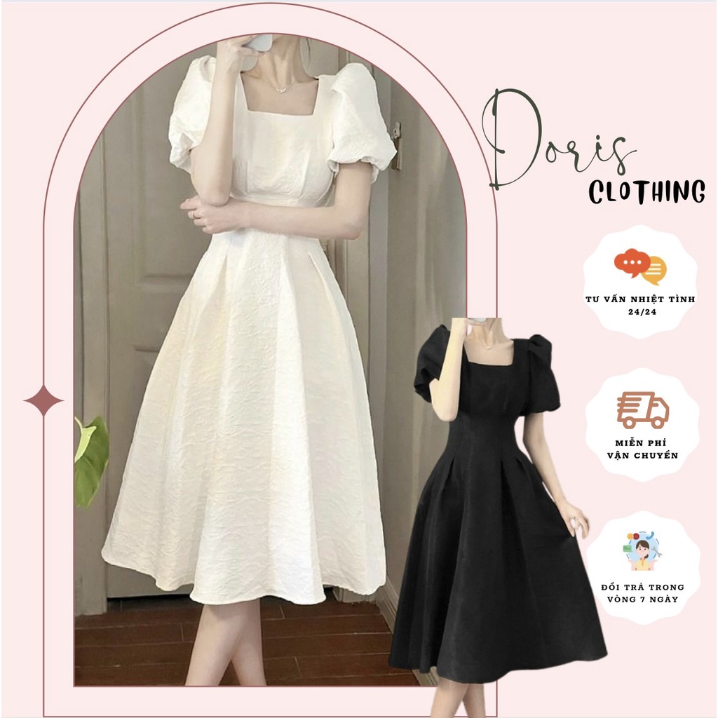 Đầm trắng cổ vuông tay bồng dự tiệc siêu xinh-hàng cao cấp-váy trắng xinh nữ dự tiệc tiểu thư dáng dài