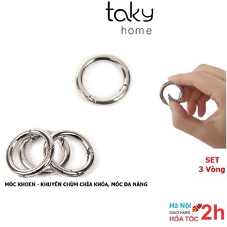 Set 3 Khuyên Tròn, Móc Khoen Chùm Khóa Trơn Kim Loại Màu Bạc, Móc Chùm Chìa Khóa, Móc Khóa  Đa Năng. TakyHome  5070