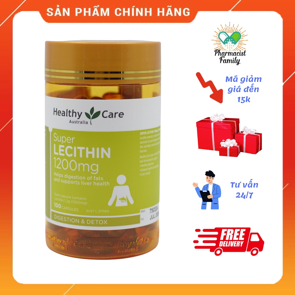 Mầm Đậu Nành [Úc] Lecithin Healthy Care 1200mg - Làm đẹp da, cải thiện sức khỏe - 100 viên