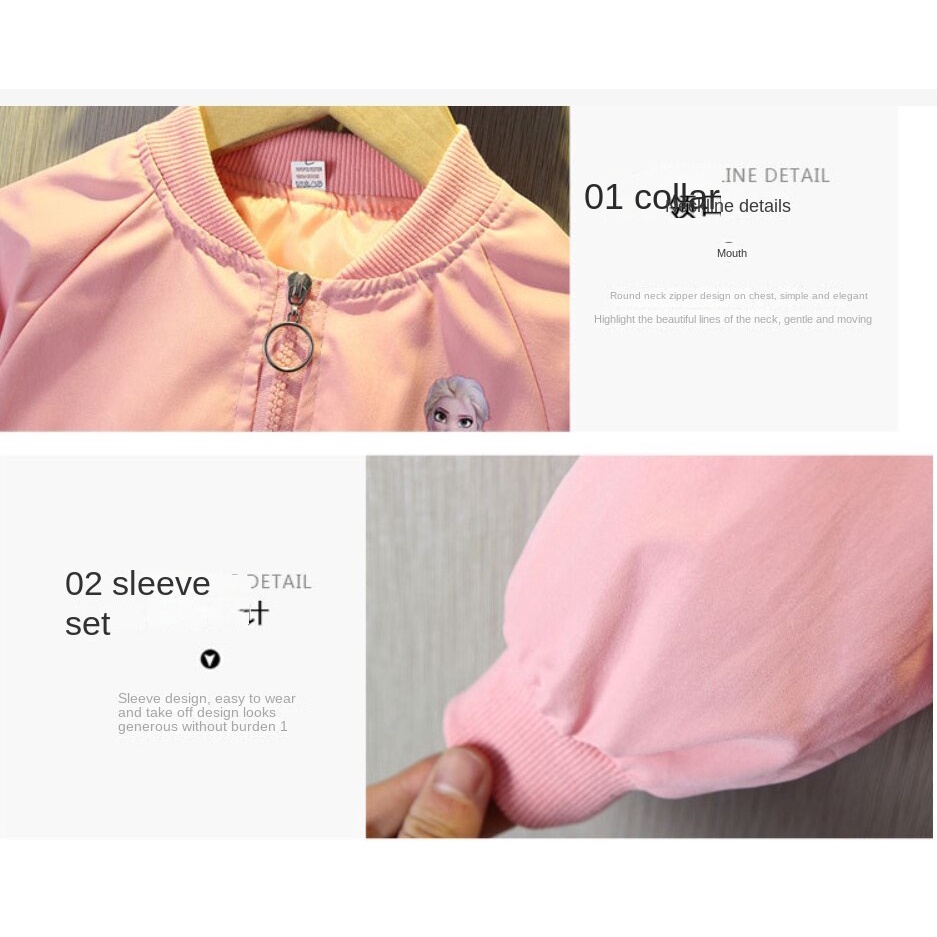 Áo Khoác Bóng Chày Mỏng Có Khóa Kéo In Hình Công Chúa Elsa Thời Trang Xuân Thu Phong Cách Phương Tây Cho Bé Gái