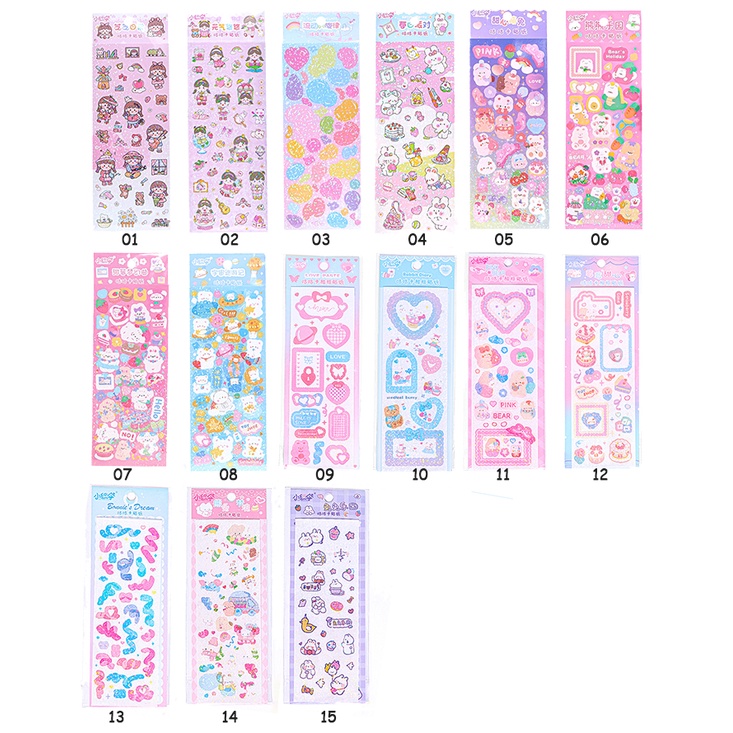 Miếng Dán Trang Trí Sổ Tay / Album Ảnh Màu Laser Họa Tiết Hoạt Hình Lấp Lánh Kiểu Hàn Quốc DIY